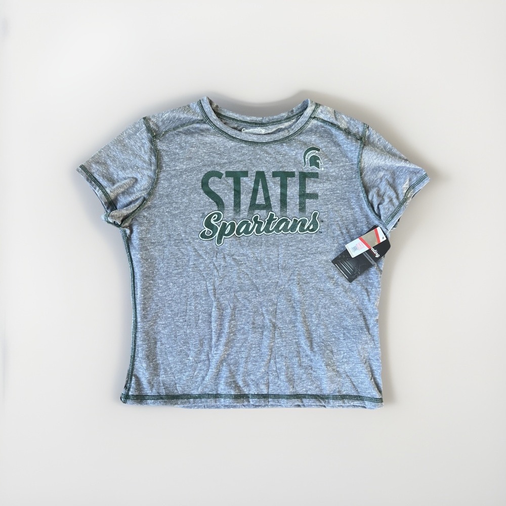 Michigan State Spartans SS T-Shirt Cropped Tee Womens‎ Size Medium Babydoll Slim